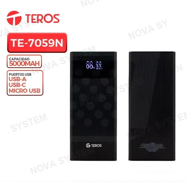 TEROS POWERBANK TEROS TE-7059N, 30000mAh, USB-A, USB-C y Micro USB