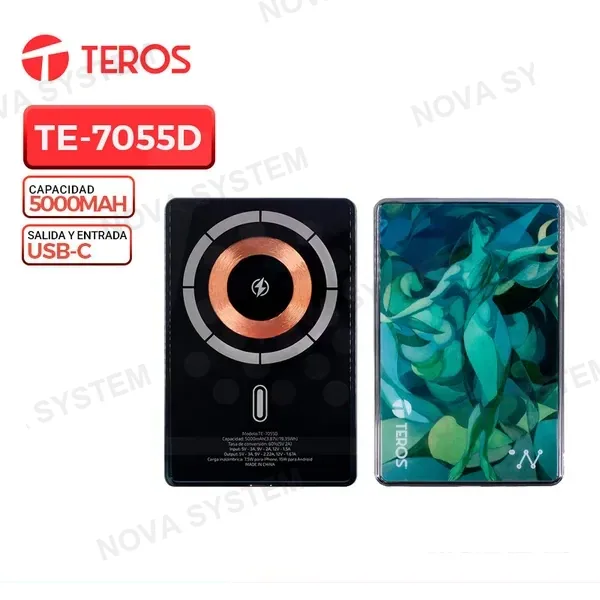 TEROS POWERBANK TEROS TE-7055D, 5000mAh, Salida USB C, Carga Inalambrica