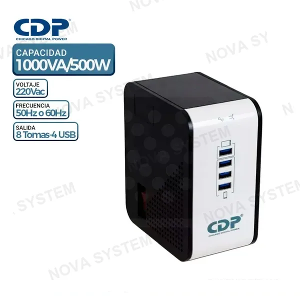 ESTABILIZADOR CDP R2CU-AVR1008i 1000VA/500W, 8 TOMAS, 4 USB