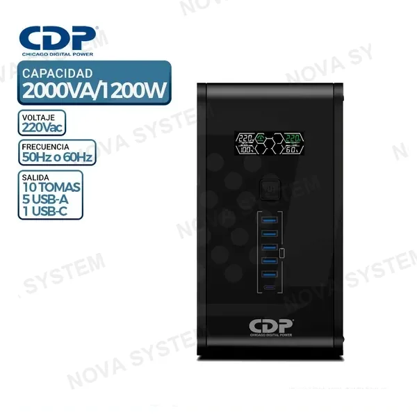 UPS CDP R-SMART2010i, 2000VA/1200W, 10 Tomas, 5 USB Tipo-A, 1 USB Tipo-C