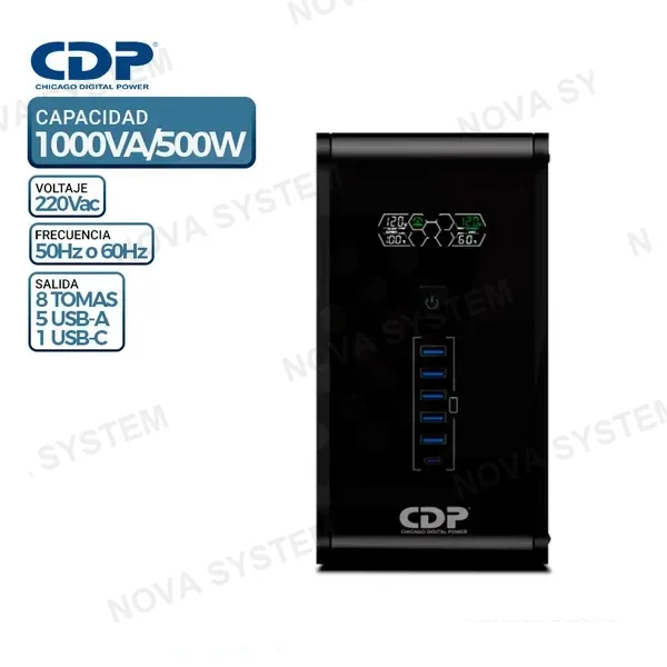 UPS CDP R-SMART1010I, 1000VA/500W, 10 Tomas, 5 USB Tipo-A, 1 USB Tipo-C