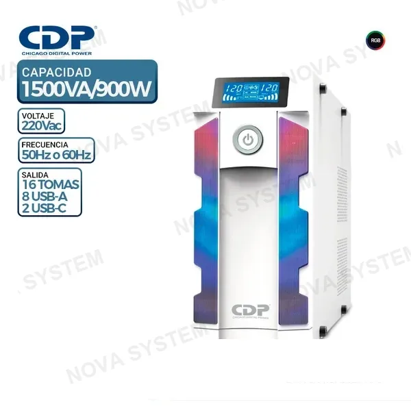 UPS CDP G-SMART151, 1500VA/900W, 16 Tomass, 8 USB Tipo-A, 2 USB Tipo-C