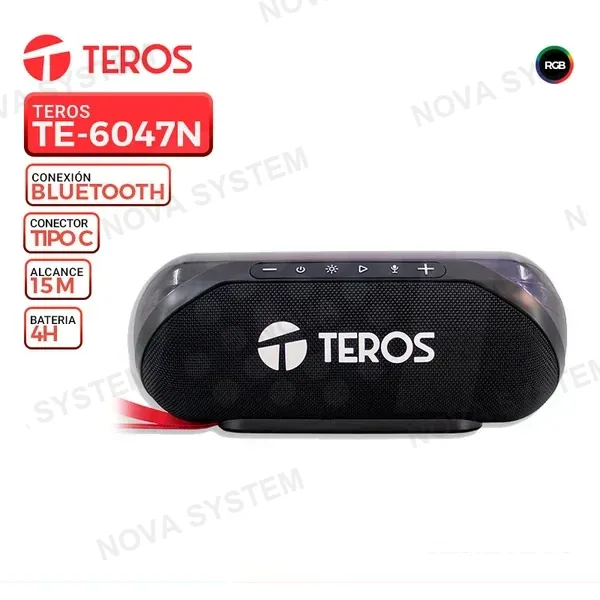 TEROS PARLANTE TEROS TE-6047N, INALAMBRICO/BT, 20W, RGB