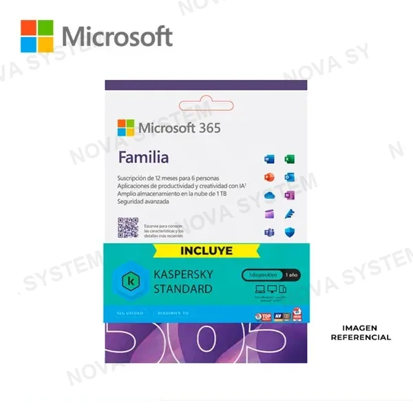 KASPERSKY LICENCIA TO PRINT KIT MICROSOFT 365 FAMILIA + KASPERSKY, 12 MESES, 1 a 6 Usuarios