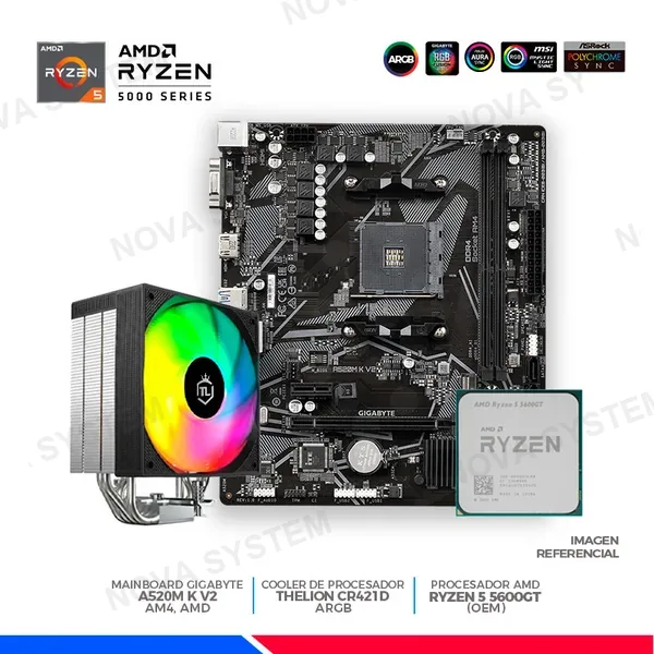 GIGABYTE PromoPlus: Gigabyte A520M K V2, Ryzen 5 5600GT, (OEM), COOLER THELION CR421D, RGB