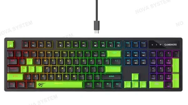 HAVIT TECLADO GAMER, HAVIT, KB893L-SP BLACKLITE RGB NEGRO-VERDE