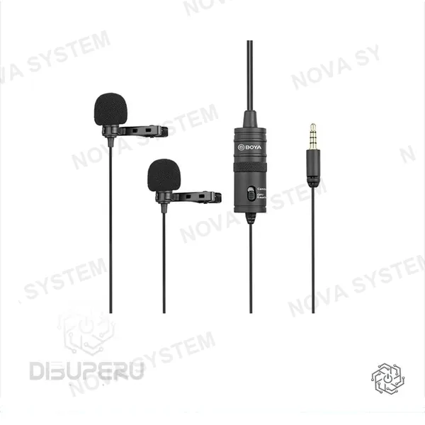 BOYA Micrófono pechero DUAL BOYA BY-M1DM omnidirecional para cámaras, celulares y grabadoras