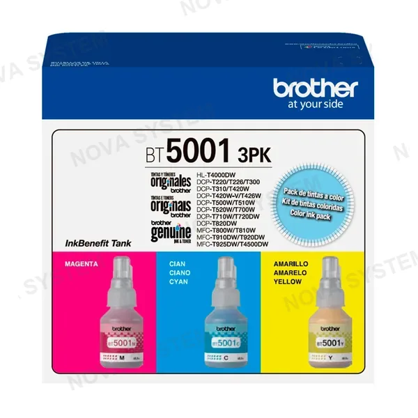 BROTHER BROTHER BT5001 3PK Kit de 3 botellas de Tintas Cian, Magenta, Amarillo 48.8ml