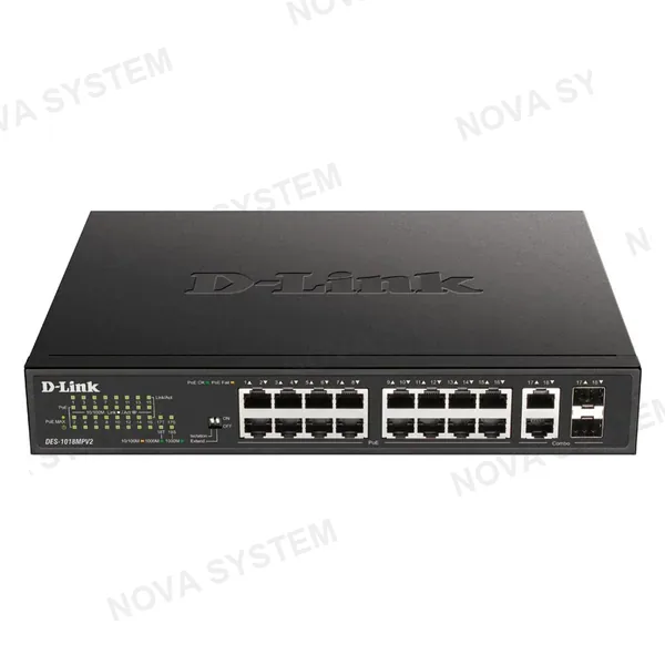 D-LINK D-LINK DES-1018MPV2 Switch no administrable 16 puertos Ethernet PoE de 10/100 Mbps 2 puertos Gigabit combo RJ45/SFP