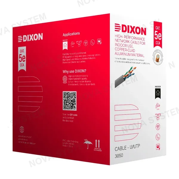 DIXON DIXON 3050 Cable U/UTP Cat5e 24AWG CCA Bañado Gris 305m