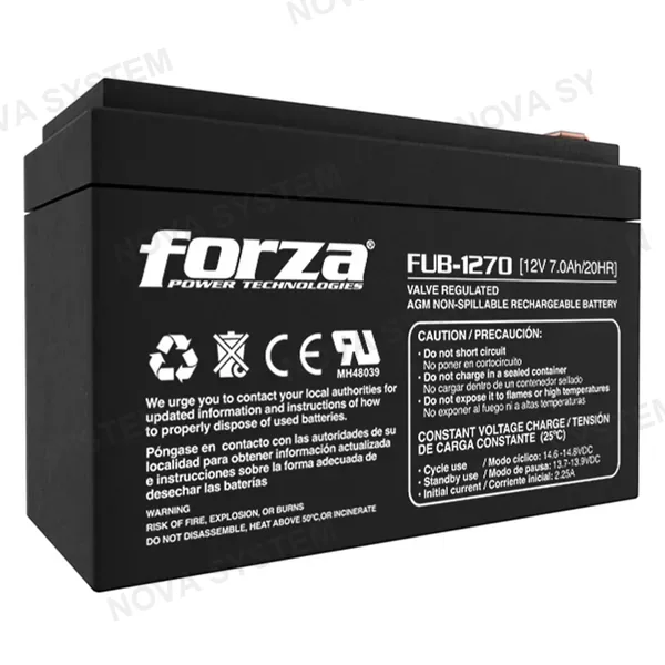 FORZA FORZA FUB-1270 Batería 12V 7A AGM recargable para UPS, Panel, Moto