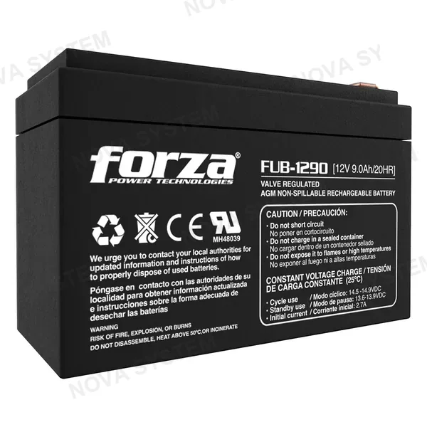 FORZA FORZA FUB-1290 Batería 12V 9A AGM Recargable para Ups, Panel, moto