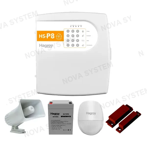HAGROY HAGROY KIT-HSP8-CAB Kit de Alarma: P8, Batería, Sirena, Pir y Magnético APP iHagroy