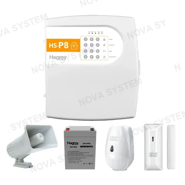 HAGROY HAGROY KIT-HSP8-IN P8 Kit de Alarma Inalámbrico: P8, Sirena, Pir, Magnético, Llavero y Batería APP iHagroy