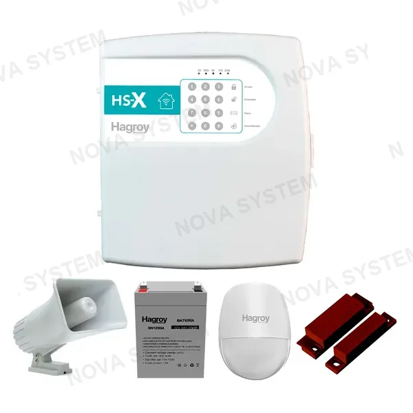 HAGROY HAGROY KIT-HSX-CAB Kit de Alarma Cableado: HS-X, Sirena, Batería, Pir y Magnético APP iHagroy