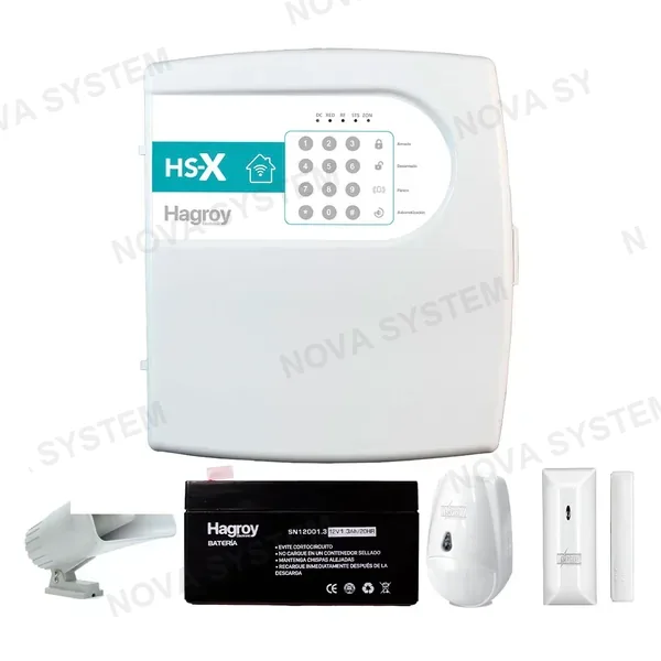 HAGROY HAGROY KIT-HSX-IN Kit de Alarma Inalámbrico: HS-X, Batería, Pir, Magnético, Sirena y Llavero APP iHagroy