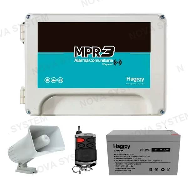 HAGROY HAGROY KIT-MPR3-BAT7 Kit Alarma Comunitaria: MPR3, Batería, Sirena y Llavero