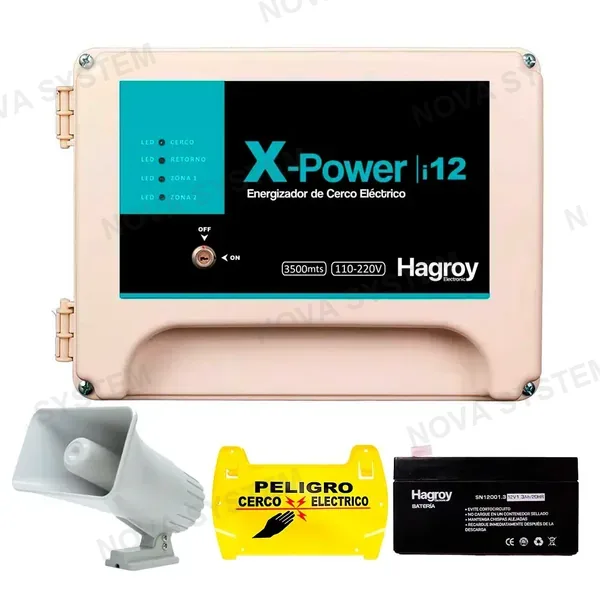 HAGROY HAGROY KIT-XPOWERi12 Kit de Cerco: Xpower i12, Batería 4A, Sirena 30W y Letrero