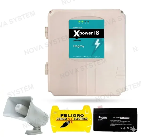 HAGROY HAGROY KIT-XPOWERi8-2000 Kit de Cerco: Xpower i8, Sirena 30W, Batería 4A y Letrero