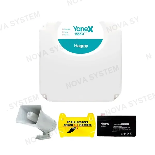 HAGROY HAGROY KIT-YANEX1600-220 Kit de Cerco: Yanex 1600, Batería 4A, Sirena 30W y Letrero