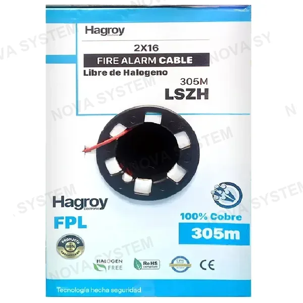 HAGROY HAGROY LSZH2X16AWG-UL Cable Sólido para Incendio FPL LSZH 2x16 305m