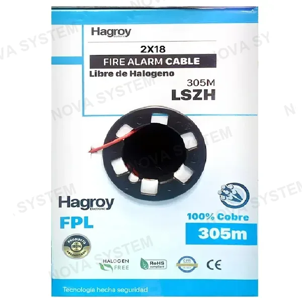 HAGROY HAGROY LSZH2X18AWG-UL Cable Sólido para Incendio FPL LSZH 2x18 305m