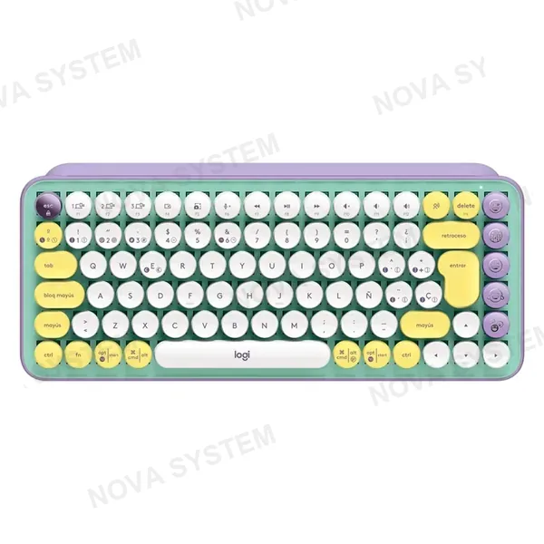 LOGITECH LOGITECH POP KEYS Teclado mecánico inalámbrico Switch Marrón, teclas de emojis personalizables, Lila y verde, 920-010714