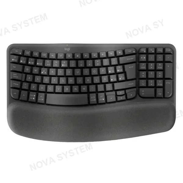 LOGITECH LOGITECH WAVE Teclado ergonómico inalámbrico con reposa manos acolchado, Negro, 920-012278