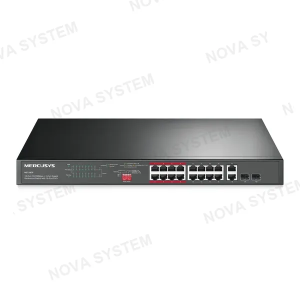 MERCUSYS MERCUSYS MS118CP Switch 16 Puertos Fast con 2 Puertos Gigabit PoE+