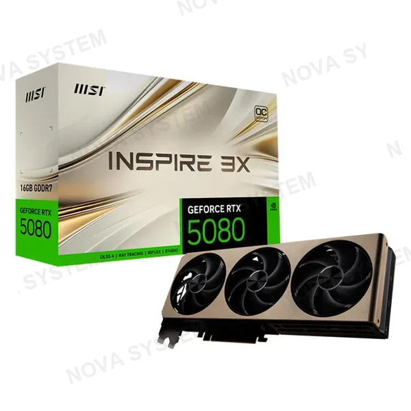 MSI MSI GEFORCE RTX 5080 16G INSPIRE 3X OC Tarjeta de video 3 fan coolers, 256 bits, GDDR7