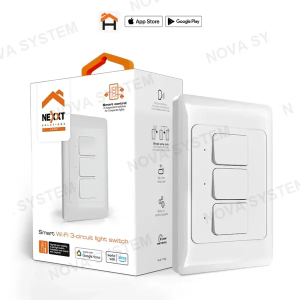 NEXXT SOLUTIONS NEXXT SOLUTIONS NHE-T100 Interruptor WiFi Inteligente de 3 Circuitos
