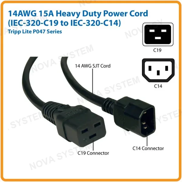TRIPP LITE TRIPP LITE P047-010 Cable de alimentación C19 a C14 Alta resistencia 15 A 250 V 14 AWG 3.05 m (10 pies) negro