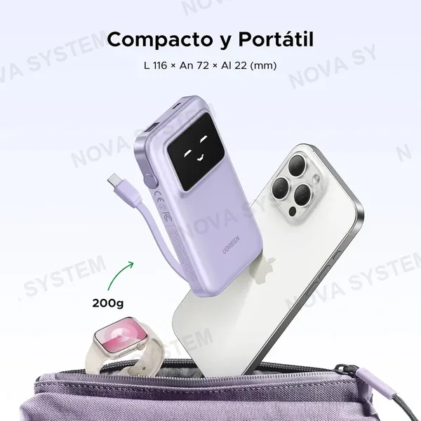 UGREEN UGREEN PB511 Power Bank 10000mAh USB-C Integrado 30W QC Morado 35604B