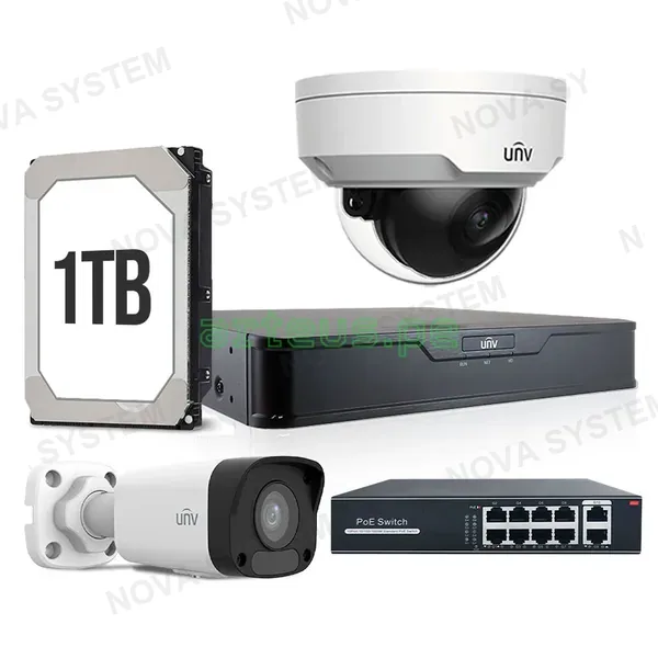 UNIVIEW UNIVIEW KITIP-6 Kit cámara de seguridad IP 2MP: NVR 8ch+1Ext+1Int+1TB+Switch 8 POE