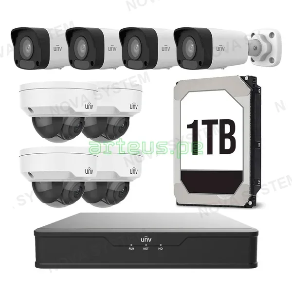 UNIVIEW UNIVIEW KITIP-7 Kit cámara de seguridad IP 2MP: NVR 8ch+4Ext+4Int+1TB