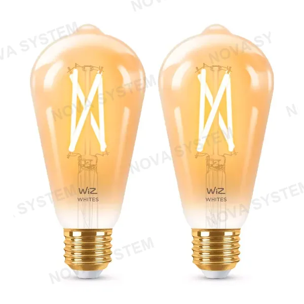 WIZ WIZ PACK-2 Foco Pera filamento WIFI inteligente ámbar, ST64 E27, 50w, 640 lúmenes, 15000 horas 929003018712