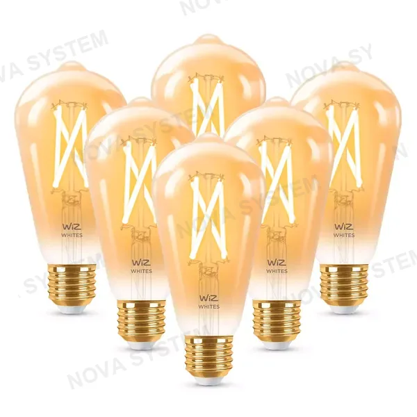 WIZ WIZ PACK-6 Foco Pera filamento WIFI inteligente ámbar ST64 E27, 50w, 640 lúmenes, 15000 horas 929003018712