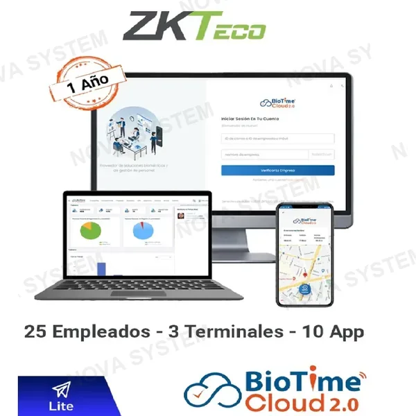 ZKTECO ZKTECO BIOTIMECLOUD 2.0 LITE Licencia de Asistencia en Nube 25 Usuarios ZKT0820131