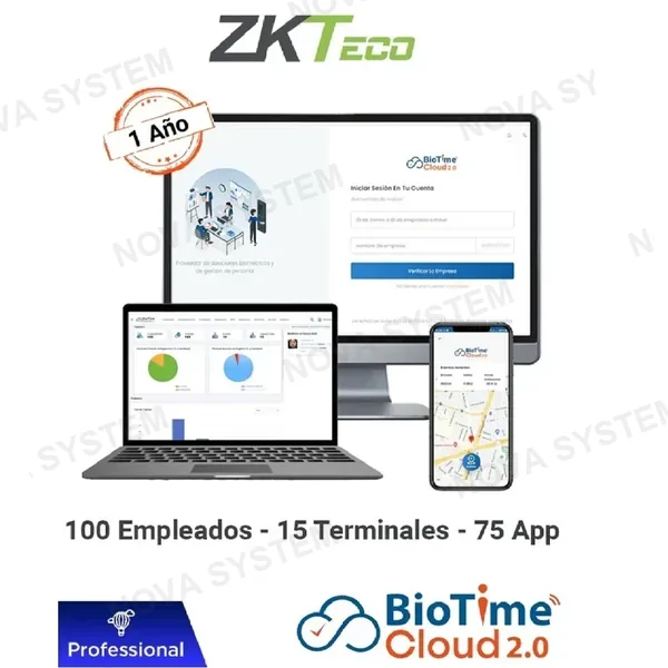 ZKTECO ZKTECO BIOTIMECLOUD 2.0 PROFESIONAL Licencia de Asistencia en Nube 100 Usuarios ZKT0820133