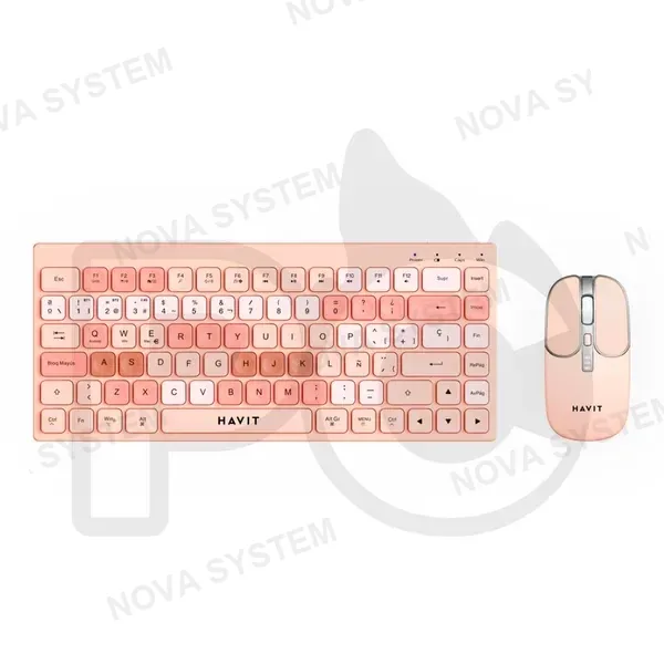 KIT TECLADO Y MOUSE INALAMBRICO HAVIT KB831WB-SP ROSA/BLANCO