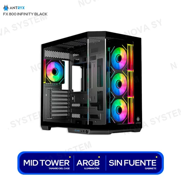 ANTRYX CASE ANTRYX FX 800 INFINITY ARGB FAN X4 USB TIPO-C (AC-FX800K) BLACK S/FUENTE