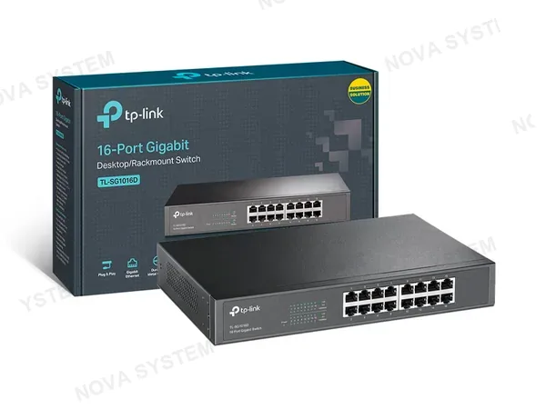 TP-LINK SWITCH TP-LINK 16PORT 10/100/1000 GIBABIT TL-SG1016D METALICO RACKMOUNT