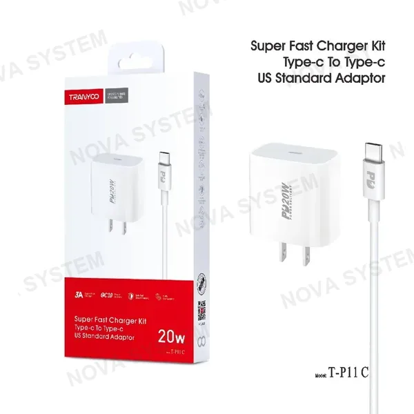 TRANYOO P11 Cargador QC3.0 + Cable Tipo C a Tipo C PD18W Tranyoo