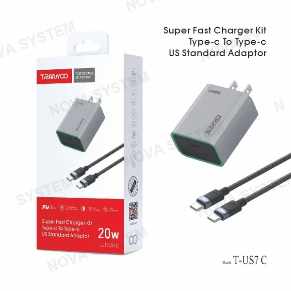 TRANYOO T-US7 Cargador QC4.0/20W + 1.0m Cable C-C C-I Tranyoo