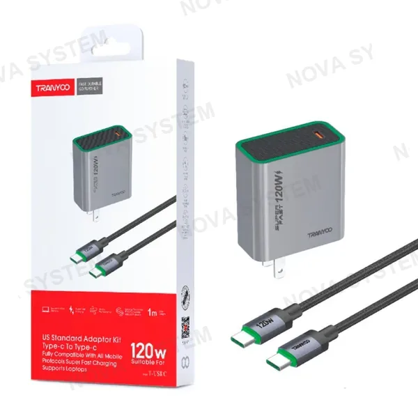 TRANYOO T-US8 C Cargador Gan QC4.0/120W + 1.0m 120W Cable Tipo-C a Tipo-C(Soporte Laptops) Tranyoo (VENDIDO)