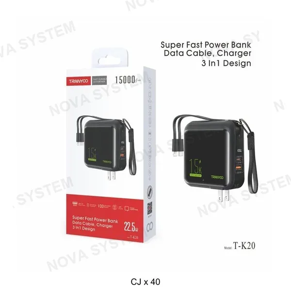 TRANYOO T-K20 Cargador Portátil 15000mah Tranyoo