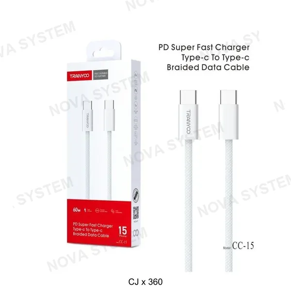 TRANYOO CC-15 1.0m/60W Cable de Carga Tipo C a Tipo C Tranyoo