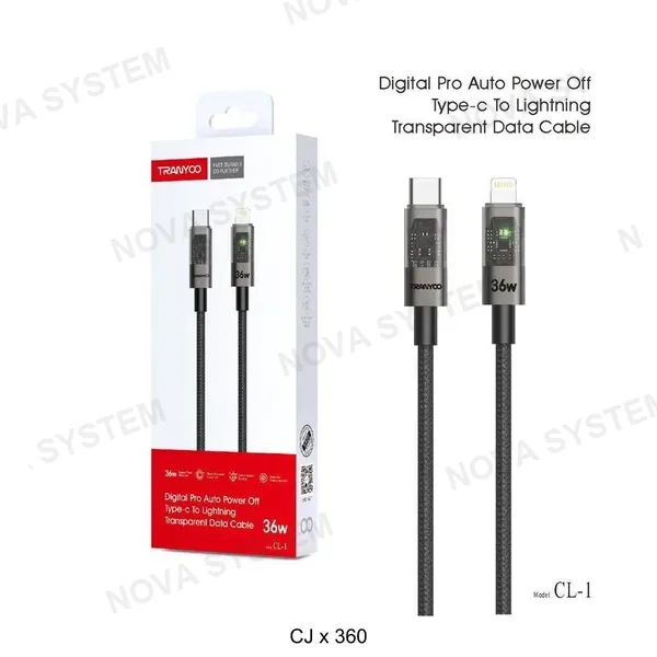 TRANYOO CL-1 1.2m/36W Cable de Carga Tipo C a Lighting Tranyoo