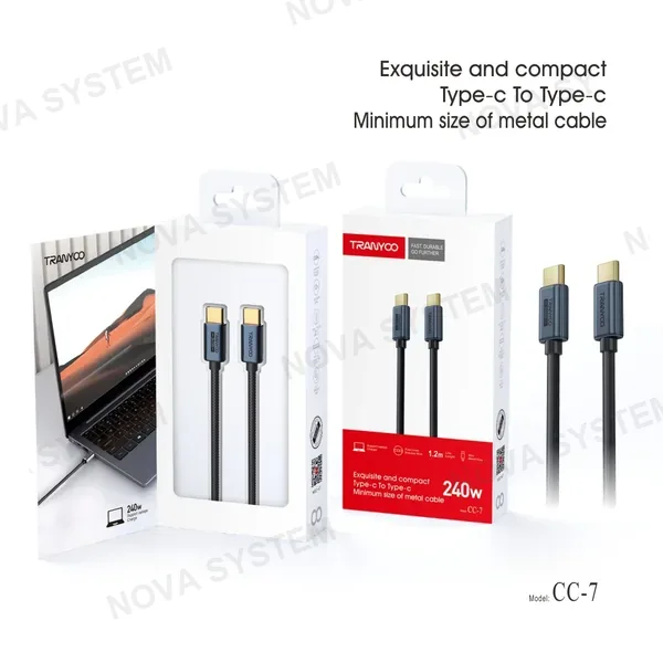 TRANYOO CC-7 Metal Cable de Carga Tipo-C a Tipo-C 1.2m/240W Tranyoo