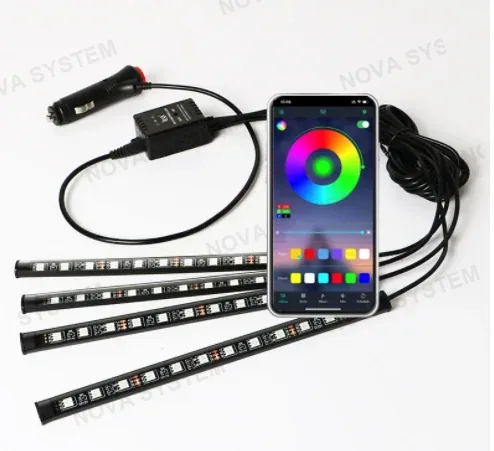 MJ-12BT Tira LucesLED para Interior de Auto RGB Audio rítmica 12VC con Bluetooth App